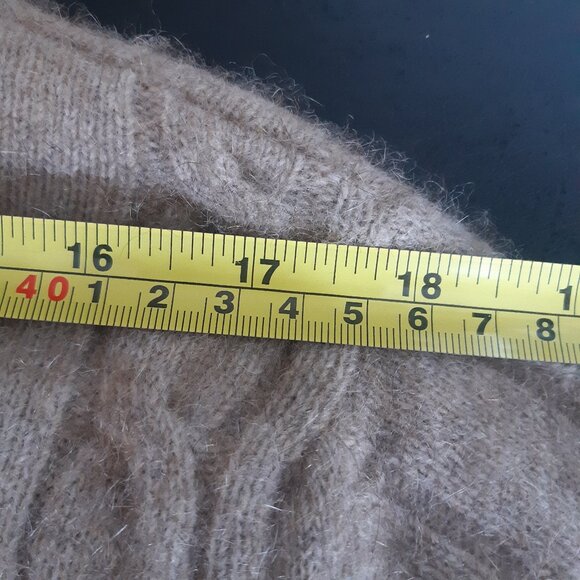 Native World SZ M Possum & Merino Wool Men's Cable Knit Tan Crewneck Sweater - Picture 10 of 14